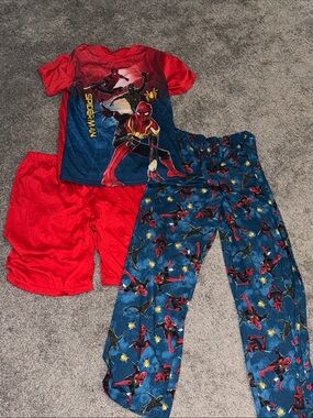 Spiderman Three- Piece Pajama Set in Red & Blue with Printed Pants/ shorts